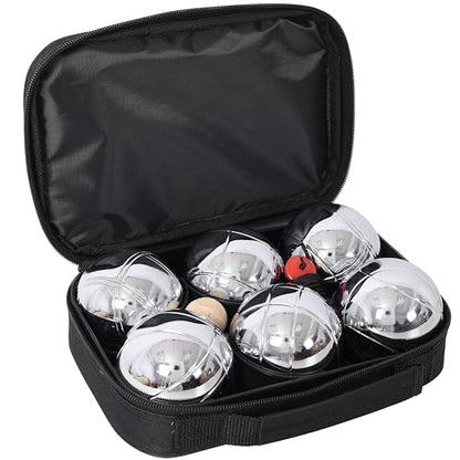 USA Stock Bocce Balls Set, Outdoor Family Bocce Game for Backyard/Lawn/Beach - Set of 6 Metal Balls & 1 Wooden Ball& Carrying Case & Measuring Rope (Black70mm) - color: Black70mm