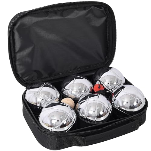 Petanque Game Set, Metal Outdoor Bocce Ball Kit, Classic French Boules Game Set with 6 Premium 73 mm Steel Balls, Wooden Jack Ball, Measuring Tool and Black Carrying Case - color: Black