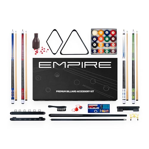 Empire USA - Pool Table Accessories Set 61 Piece, Billiard Kit with Cue Sticks, Ball Set, Triangle Rack & Cue Rack, Complete Pool Table Accessories Kit for Home Game Room