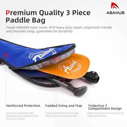 Abahub Carbon Fiber SUP Paddles, 1 x 3 Section Adjustable 67" - 86" Carbon Fiber Shaft, Lightweight Stand-up Paddle Oars for Paddleboards, with a Carrying Bag - color: Carbon Fiber Shaft & Orange Wave Print Plastic Blade