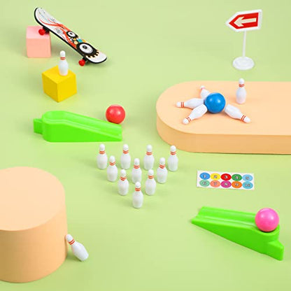 Kathfly Bowling Party Favors for Kids Mini Game with Miniature Bowl Pins Ramp Bowl Ball Tabletop Bowling Sets Goodie Bag Fillers for School Classroom Prize Party(25 Set)