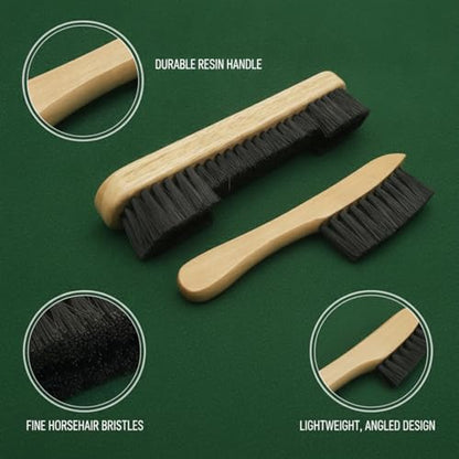 Billiard Table Brush Set with Horse Hair Bristles for Pool Table Cloth Care and Dust Removal