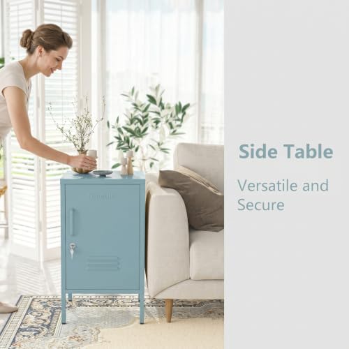 Single Door Lockable Metal End Table & Children's Bedside Table, 2-Tier Storage Cabinet with Adjustable Shelf, Easy Assembly Side Table for Living Room Bedroom Home Office Blue - color: Ocean, style: End Table-28"H-GL