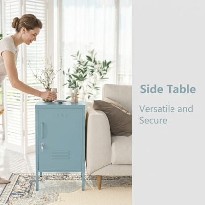 Single Door Lockable Metal End Table & Children's Bedside Table, 2-Tier Storage Cabinet with Adjustable Shelf, Easy Assembly Side Table for Living Room Bedroom Home Office Blue - color: Ocean, style: End Table-28"H-GL
