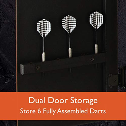 Fat Cat Mercury Electronic Soft Tip Dartboard with Cabinet, 13.5 in Target, 28 Games, 6 Darts Included, Black