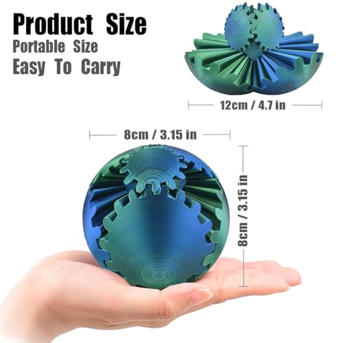 Gear Sphere, 3D Printed Gearsphere - The Steampunk Whirling Wonder Fidget Gear Ball, Gearsphere Cube Fidget Toy for Office and Home, Stress Relief Cool Stuff Toys Gift for 3+ Kids Adult (Green) - color: Green