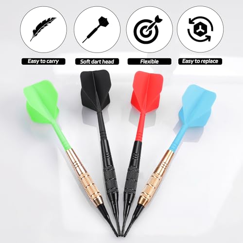 CyeeLife Darts Plastic Tip,Soft Tip Darts Set,12 Pcs 18 Gram with 50 Extra Dart Tips for Electronic Dartboard