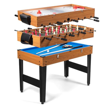GLACER 48" Multi Game Table, 3 in 1 Board Gaming Table with Foosball, Air Hockey, Billiards, Pool & Soccer Table Adult Size, Combo Game Tables for All Ages, Game Room, Home, Party, Club, Gathering