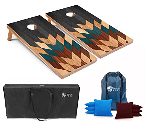 Tailgating Pros Lightweight Cornhole Boards - 4'x2' Modern Wooden Designs Cornhole Game w/Carrying Case & Set of 8 Corn Hole Bean Bags w/Tote - size: 4'x2' Boards, style: Wooden Pixels