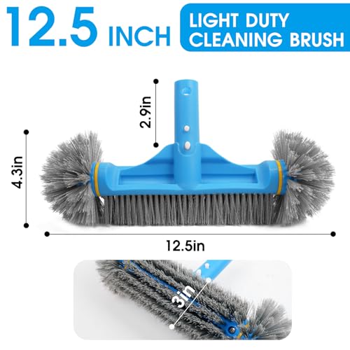 TidyMister 12.5'' Round End Pool Brush Head - Cleaning Wall & Tiles & Steps, Sturdy Nylon Bristles, Scrub Brush for Inground/Above Ground Pool, Spa, Hot Tub, No Pole - size: 12.5inch