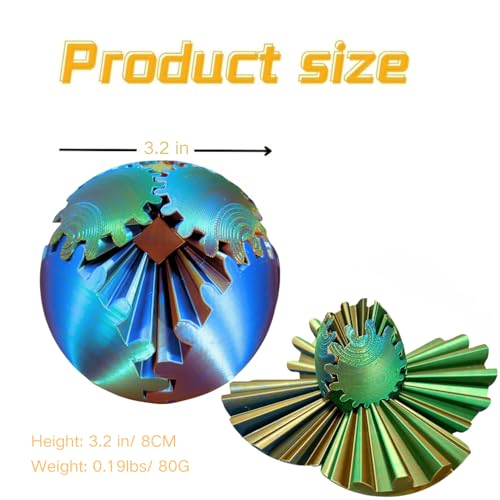 Gear Ball 3D Printed Spin Ball Cube Fidget Toys, Gear Sphere Fidget Toy, GearSphere Desk Toy Stress Fidget Balls, Fidgets Spinners for Adults & Kids Anxiety Relaxing (Laser Blue Gold, 3.1 Inch) - color: Laser Blue Gold, size: 3.1 Inch