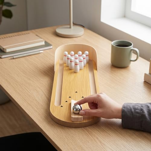 ciciglow Tabletop Mini Bowling Game Set Compact Design Wooden Decompression Gadget for Office Desk Adults Teens Kids 30x10cm