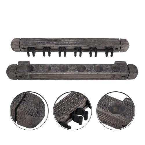 Toyvian Wall Mounted Pool Cue Holder and Solid Wood Cue Rack, Silver Gray Billiard Stick Storage Stand with 6-cue Capacity for Game Room and Playroom Billiards Accessories