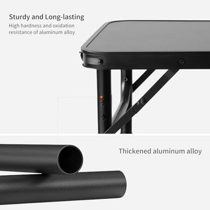 2FT Small Camping Portable Table, Black Aluminum Frame, Adjustable Height up to 21", Lightweight Carry Handle, Portable for Travel, Camping Outdoor Use - size: 2 ft × 1.3 ft × 1.78 ft H, No Umbrella Hole