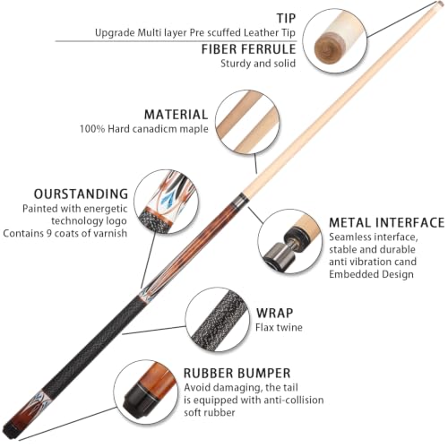 Pool Cue Stick - 58 inch Maple Billiard Pool Stick, 19/20/21 oz 1/2 Maple Pool Cue Stick Kit, 2-Piece Billiard Pool Cue Stick - color: Brown With Case (20 oz/12mm)