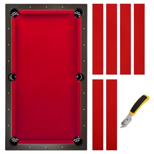 Pool Table Felt Cloth Billiard Cloth with 6 Pcs Cloth Strips and Staple Remover Pool Table Felt Replacement Kit Parts - color: Red, size: 8.5ft