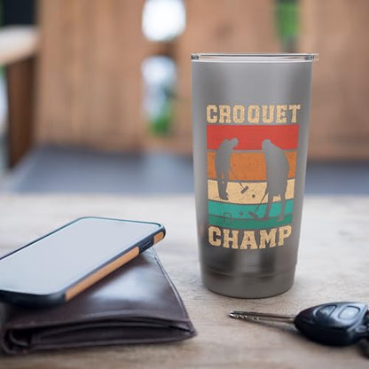 Croquet Champ Retro Funny Lawn Game Player Quote Stainless Steel Insulated Tumbler - color: Brushed Steel