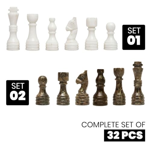 Handcrafted Premium Marble Chess Pieces Set Elegant 32-Piece Replacement for 12-15 Inch Chess Boards with Storage Box (Grey and White) - color: Grey and White
