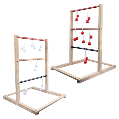 GOTHINK Wooden Ladder Toss Game Set - Finished Wood Toss Set with Ladder Ball Bolos - Indoor & Outdoor Game for Kids & Adults - color: Ladder Toss 2 Set