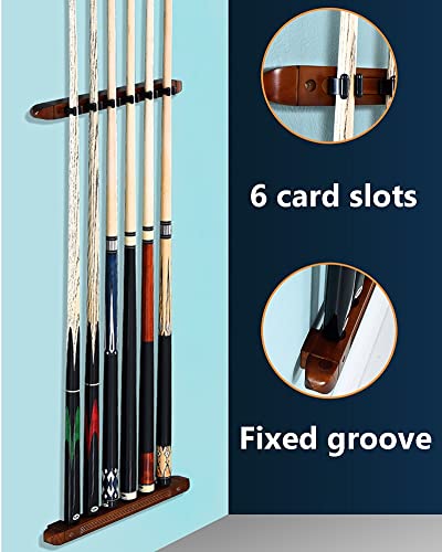 Classic Pool Cue Rack Wall Mounted Pool Stick Holder, Wooden Table Pool Cue Rack That Can Hold 6 Billiard Cues, Easy to Install