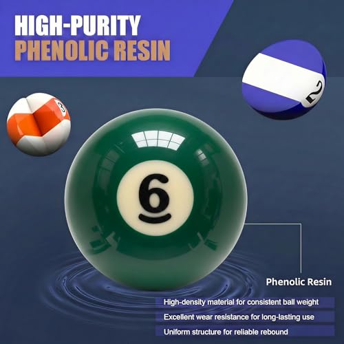 KONLLEN Single Replacement Pool Ball – 2-1/4" Regulation Size & Weight Billiard Ball Made of Phenolic Resin (Choose 1–15 or Cue Ball) - color: #6