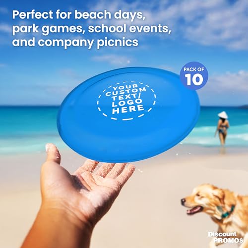 DISCOUNT PROMOS Frisbee Flying Discs in Bulk, 9.25 in. Fun Family Beach Game - color: - Custom -Translucent Blue, size: 10 flying discs