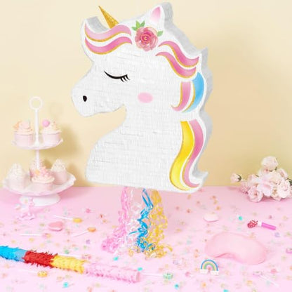 WERNNSAI Ultra Large Unicorn Piñata - Unicorn Party Supplies Piñata Bundle with Blindfold and Bat for Girls Kids Rainbow Unicorn Theme Birthday Party Game Decorations (20.4" x 15.6" x 2.9") - style: Unicorn B-Large 20"x16"