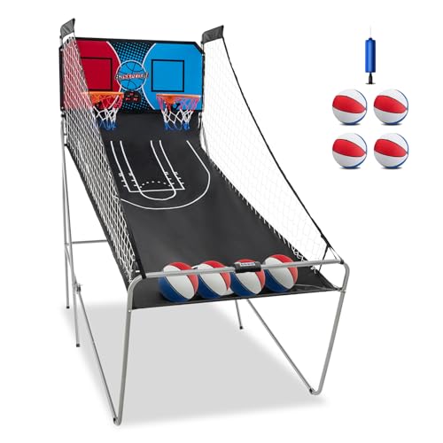 KOTEK Basketball Arcade Game Indoor, Foldable Dual Shot Electronic Basketball Games for 2 Players w/8 Game Options & LED Scoring System, Basketball Hoop Arcade for Family Home Play (Blue/Red) - color: Blue/Red