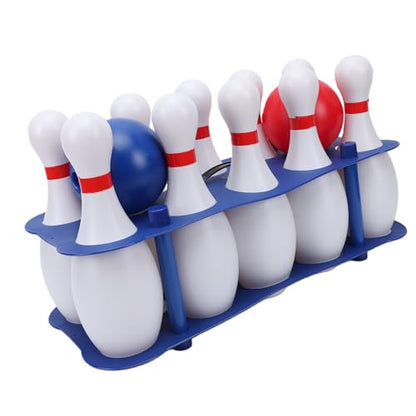 Luqeeg 10 White Pins 2 Balls Kids Bowling Set, Lightweight Plastic Game Kit with Storage Rack, Fun Indoor Outdoor Play Activity, Ideal for Toddlers Aged 3 Plus Classroom (for Kids Aged 3 and Above)