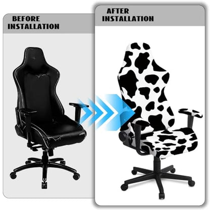 Cow Print Universal Gaming Chair Cover with Armrest Covers Soft Stretchable Gaming Chair Slipcover Breathable Non Slip Computer Reclining Protector Fits Most Office/PC Chairs Gamer Room Deco - color: Cow Print
