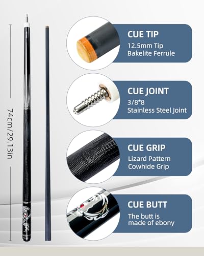 KONLLEN 58 Inch 19oz Carbon Fiber Pool Cue Stick | low deflection,10.5/11.5/12.5mm tips,weight-adjustable design,3/8x8 joint,handcrafted inlay,premium handle - color: AING-1F-12.5mm