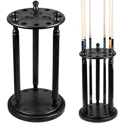 Collapsar Revolving Pool Stick Holder - 100% Solid Wood Billiard Pool Cue Rack Floor Stand - Holds 9 Pool Cue Sticks (Black)