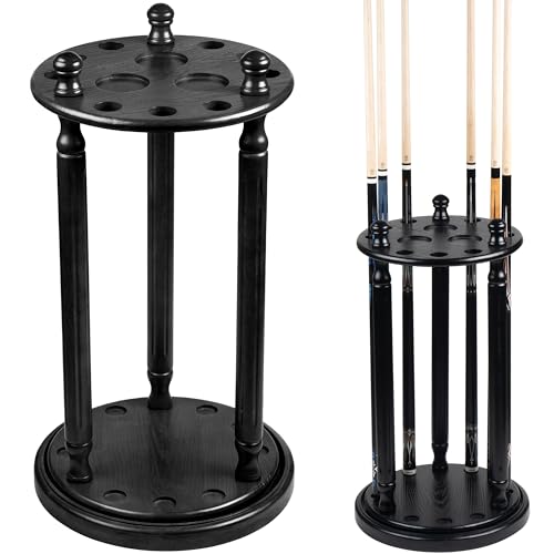 Collapsar Revolving Pool Stick Holder - 100% Solid Wood Billiard Pool Cue Rack Floor Stand - Holds 9 Pool Cue Sticks (Black)