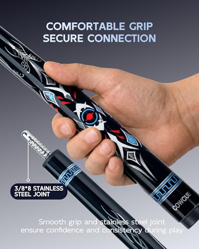 CRICAL COWCUE 58-Inch Carbon Fiber Pool Cue, Low Deflection, 12.5mm Tip | Adjustable pool cue with 3/8x8 joint for stable control, regular billiards practice and pool hall play. - color: CW-01-set5