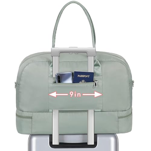 Weekender Bag for Women, Large Overnight Bag Canvas Travel Duffel Bag Carry On Tote with Shoe Compartment 21" 3Pcs Set - color: D04-green