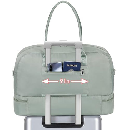 Weekender Bag for Women, Large Overnight Bag Canvas Travel Duffel Bag Carry On Tote with Shoe Compartment 21" 3Pcs Set - color: D04-green