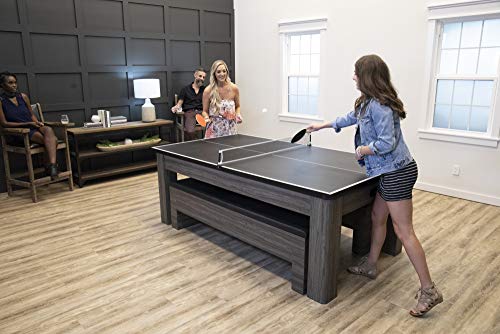 Atomic Northport 3‑in‑1 Dining Table – Air‑Powered Hockey, Table Tennis & Dining Table Combo with Storage Benches, Modern Wood Grain Design