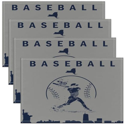 Erosebridal Baseball Place Mat Set of 4 Softball Placement Mats Sports Games Placemats Athlete City Silhouette Table Mats for Kitchen Dining Table, Grey - color: Gray