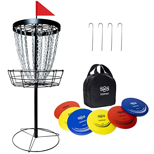 Disc Golf Basket - Portable Disc Golf Target with Heavy Duty 24-Chains Come with 6pcs Disc Golf Discs and Carry Bag, Ground Stake -Suitable for Players of All Levels - Multi Color Available - style: Plus-Black- 6 PCS