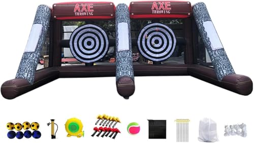 Inflatable Axe Throwing Game + Inflatable Ball Toss Target Dart Board for Backyard/Birthday/School/Team/Party Events, Double Darts for 2 Players with 24 Axes+16 Toss Ball+ 8 Soccer Balls
