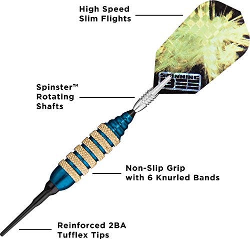 Viper Spinning Bee Soft Tip Darts with Casemaster Storage/Travel Case, 16 Grams - color: Blue