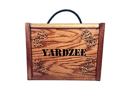 Yardzee Yard Dice Set with 8 player dry erase score sheet - 6 Giant Wood Lawn Dice - Great Backyard Game