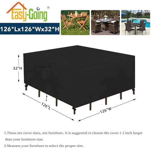 Easy-Going Square Patio Furniture Cover Waterproof Outdoor Dining Table and Chair Cover Anti-UV Outside Sectional Sofa Set Covers (126"L x 126"W x 32"H, Black) - color: Black, size: 126"L x 126"W x 32"H