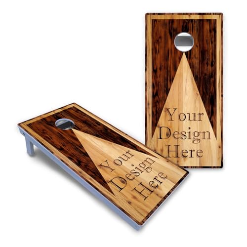 Cornhole Solutions Custom Cornhole Boards Set – Regulation 2x4 ft Boards, UV Printed & UV Clear Coat, Reinforced Folding Legs, Premium Outdoor Game (Custom Wooden Triangle) - color: Custom All-Weather Series