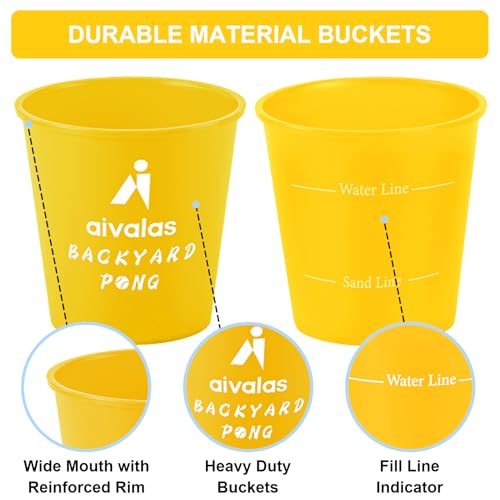 Aivalas Yard Pong Outdoor Games, Giant Yard Games Set with 12 Buckets and Balls for Adults and Family, Toss Game Throwing Games for Beach, Camping, Lawn and Backyard - color: Yellow