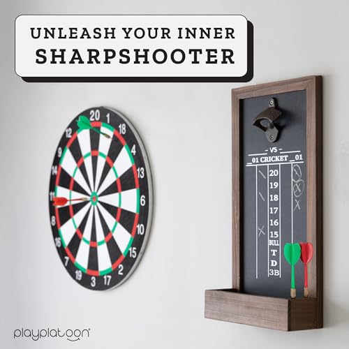 Play Platoon Dart Scoreboard & Darts Holder Wall Mount - Wood Score Board, Professional Darts Accessories, Dart Holder - size: 15.75 x 8 inch, style: Chalkboard