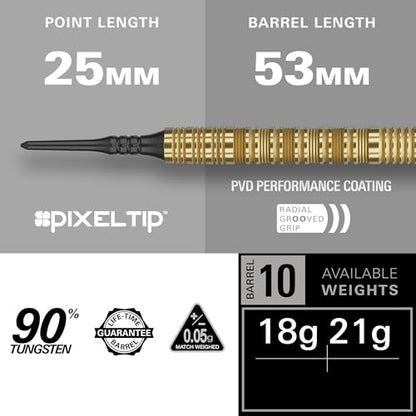 Target Darts Bolide Envy 90% Tungsten Soft Tip Dart Set (Barrel 10), 18G/21G | No.6 Flights & Pro Grip EVO Shafts, Electronic Pixel Tips Included | Professional Dart Sets - size: 18G