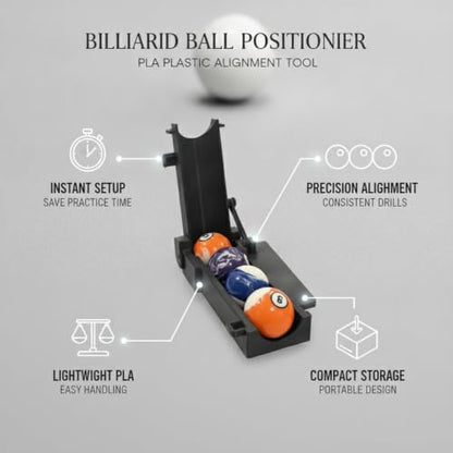 Billiard Ball Positioning Tool - PLA Plastic Alignment Aid for Pool Table Setup & Game Arrangement - Compact 13in Design (Black, 1 Pack)
