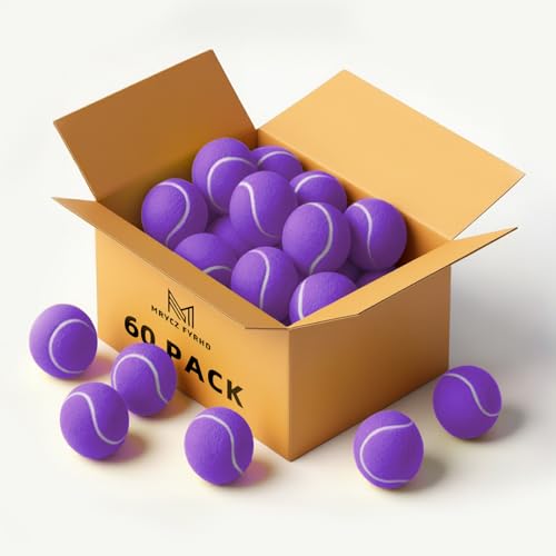 60/120 Pack Tennis Balls, Training Tennis Balls, Pet Dog Playing Balls, Practice Tennis Balls with Mesh Bag for Transport and Beginner Training - color: Purple-60Pack