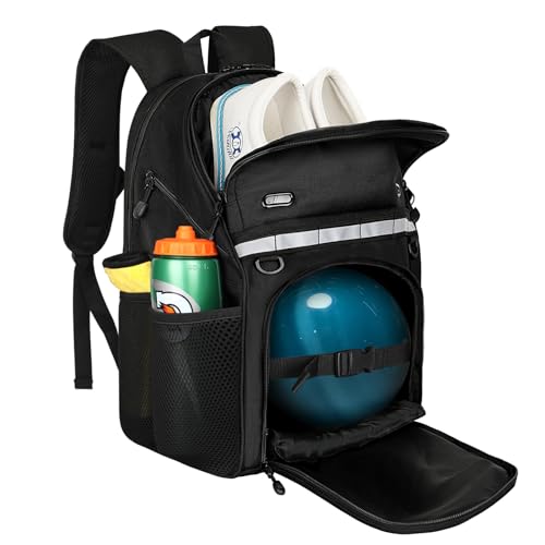 Goloni Bowling Backpack,Single Ball Bowling Bag with Shoe Compartment Up to Size 16,Bowling Bag with Padded Ball Holder - color: Black